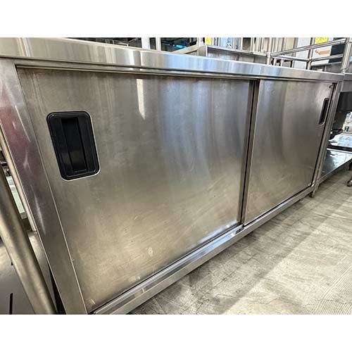 中古】両面引戸キャビネット調理台 特注品 幅1500×奥行1100×高さ800