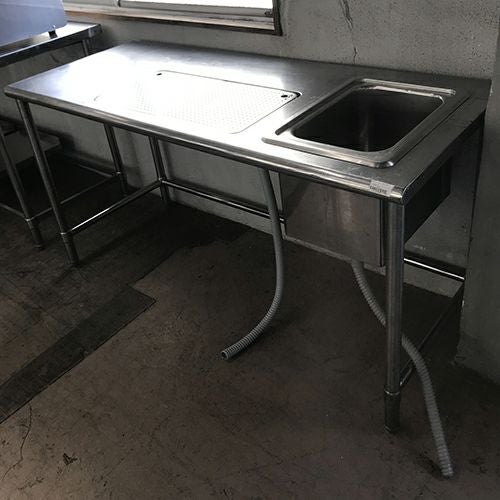 中古】水切り台 シンク付き 幅1500×奥行600×高さ800 【送料無料