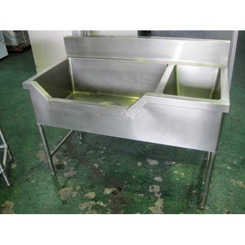 中古】舟形一槽シンク 三方枠 ダスト穴付き 幅1200×奥行600×高さ800 