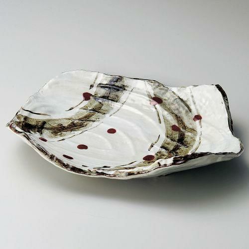 錆絵辰砂渦彫尺一盛込皿 35×27×6.5cm 164-079