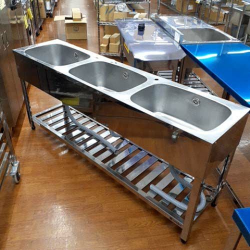 ③業務用シンク　中古品 中古】三槽シンク BGなし 幅1800×奥行450×高さ800 【送料別途見積