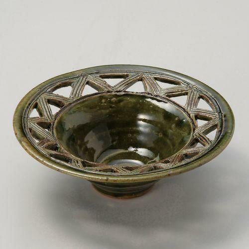 織部透かしリム小鉢(手造り) φ16×5cm 039-079