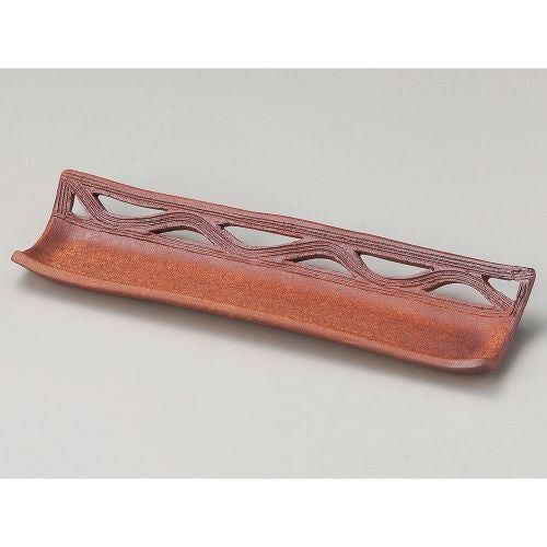 火色透かし長角突出し皿(手造り) 28.5×8.5×3cm 125-049