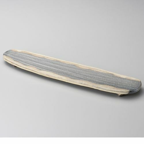 黒窯変掛け分け変型長皿 41×10.5×3cm 130-019