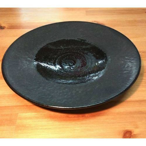 【飲食店定番】TB 黒ちぢれ 釉溜り輪二重9.5寸皿/5入