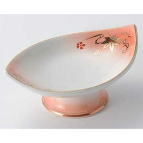 オレンジ吹舟型高台刺身鉢 20.8×14.2×8.3cm 023-059