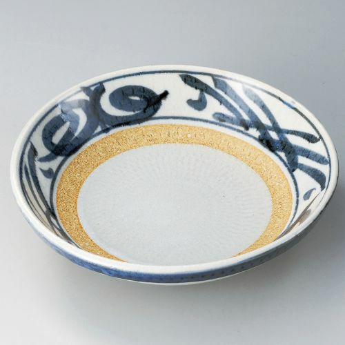 黄地トチリ唐草7.5めん皿 φ23.2×6.2cm 300-019