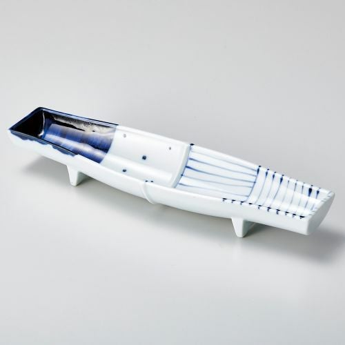 染付間取竹割長皿 26×7.3×3.5cm 126-199