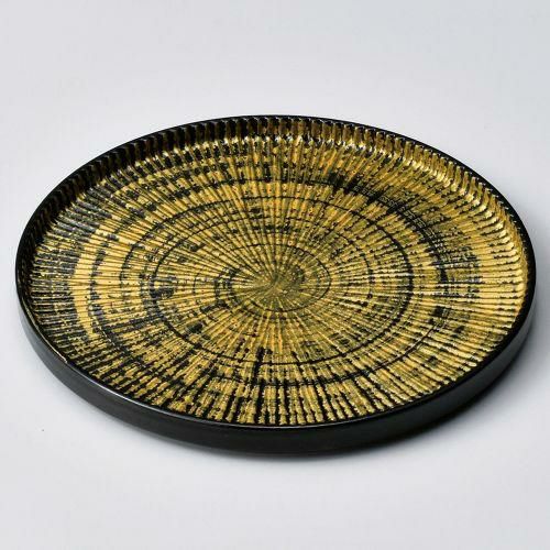 黒ゆず金刷毛目しのぎ6寸皿 φ18.6×1.5cm 208-079