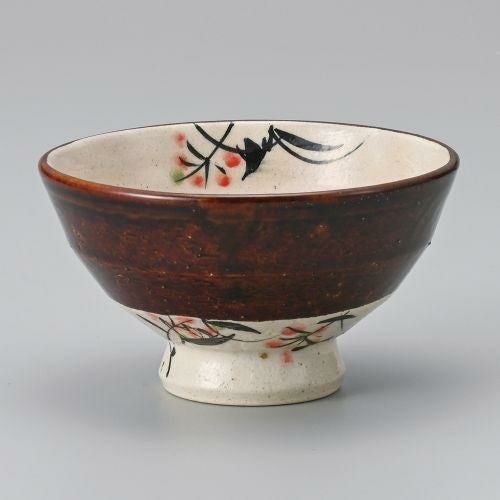 アメ釉草花飯碗 φ11.9×6.5cm 346-069