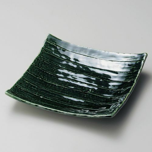 そぎ織部正角8.0皿 22×22cm 187-239