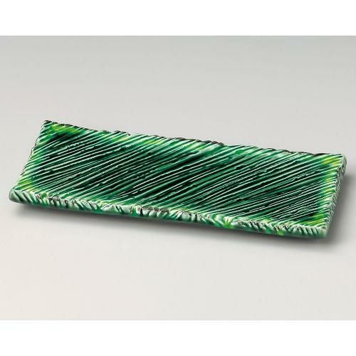 緑釉黄流ししのぎ長角10.0皿 32.5×14.7×2.9cm 135-159