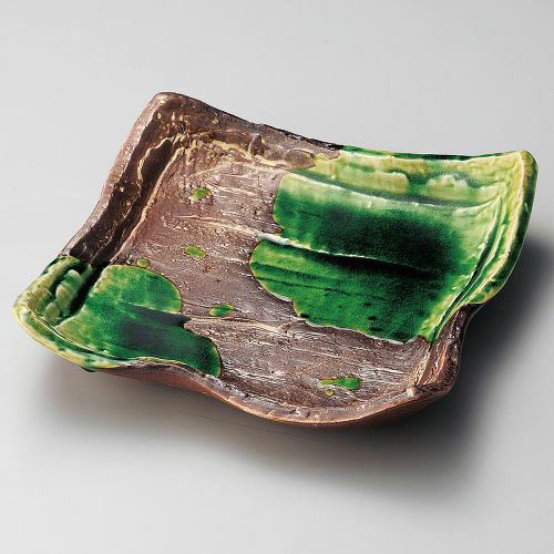 錆釉ヒワ流し四つ押し8寸皿 24×24×5.5cm 185-049