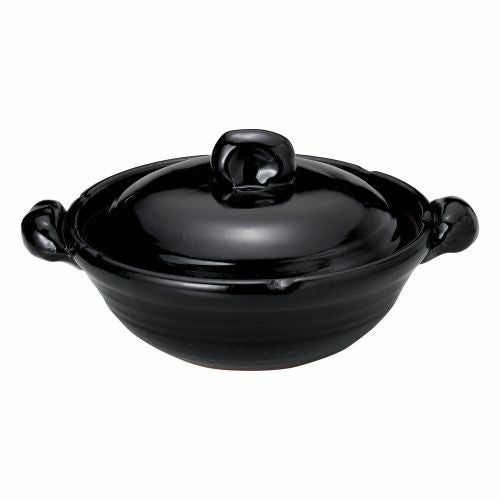 黒釉(手造)10号鍋 38×φ31×18.5cm(2800cc)(身10.5cm) 381-069