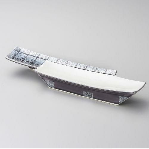 市松銀彩高台長皿 36×9×4.3cm 124-019