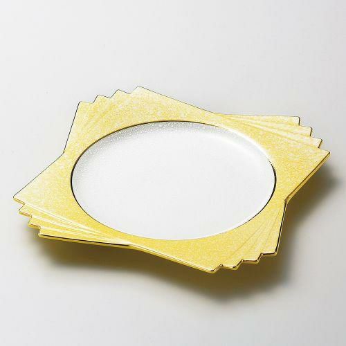 黄釉四ッ重ね前菜皿 20.5×20.5×2.5cm 188-069