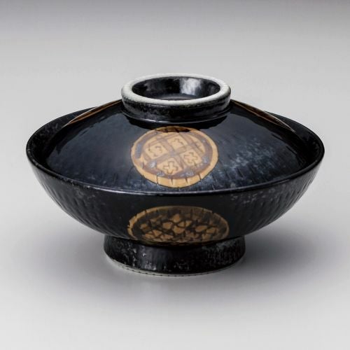 引出黒紋様6.0平蓋丼 φ18×11cm 340-159