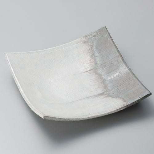 灰釉粉引そり7.3正角皿 21×21×5.5cm 185-099