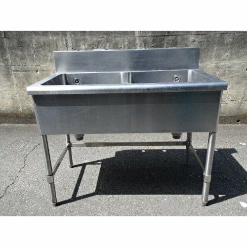 中古】二槽シンク ステンレス 幅1050×奥行600×高さ800 【送料別途見積