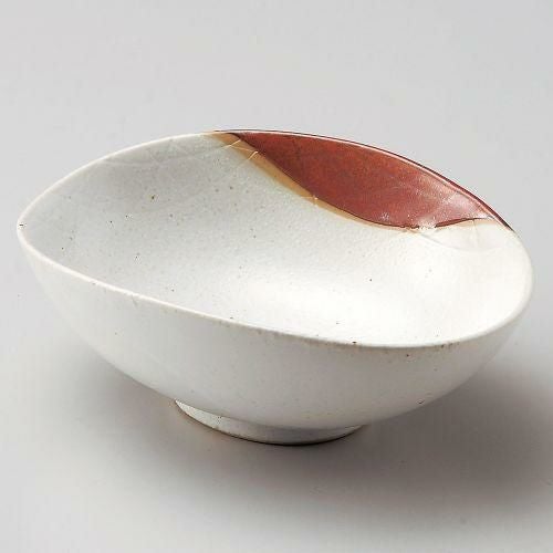 白油滴半掛たわみ大鉢 16.6×13.4×5.7cm 076-389