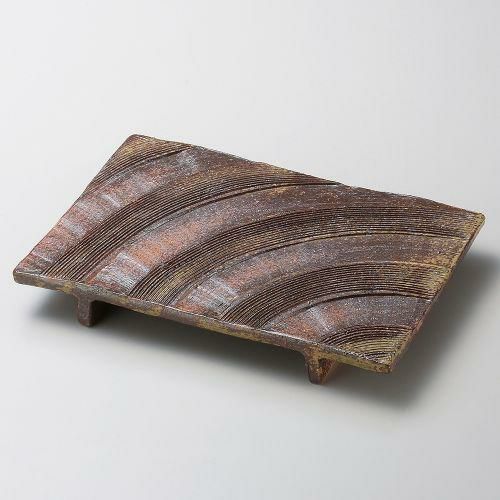 備前風くし目ゲタ足長角盛皿 26.5×17.5×3.5cm 161-119
