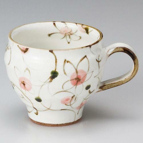 粉引花唐草マグ(紅) 8.7×7.6cm(300cc) 551-179