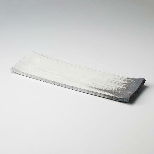 灰釉粉引15.0クシ目長角皿 45×12×2.5cm 154-029