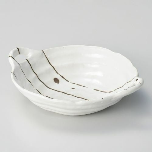 白マット金彩手付き7.0鉢 25.5×21×6.5cm 259-029