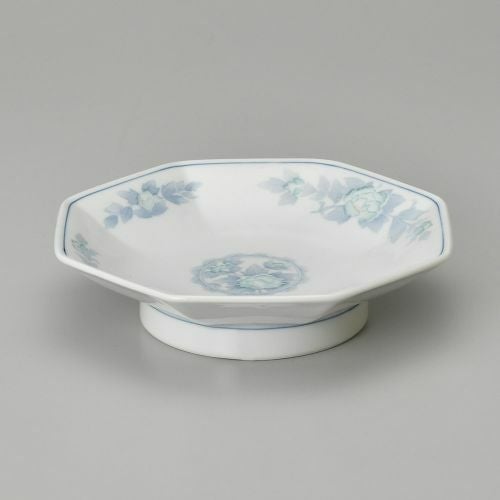 三色牡丹6.5八角高台皿 19.5×18.5×4.6cm 600-259