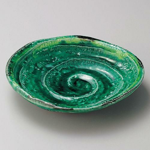 緑釉黄流し六兵衛7.0皿 21.5×20.2×4.5cm 200-169