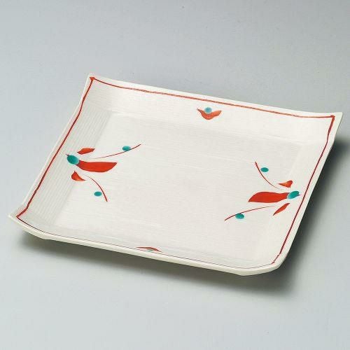 赤絵花正角取皿 16.5×2cm 212-099