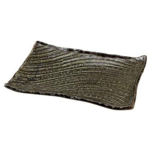 004-0039 黒織部 枯山水 角皿31cm 31×21×4(cm)