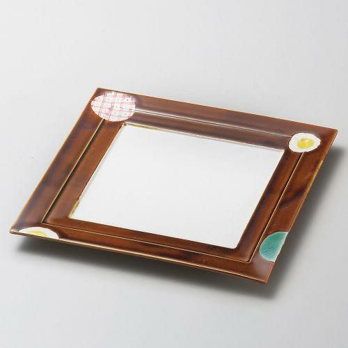 アメ釉段付正角皿 20.3×20.3×1.5cm 187-079