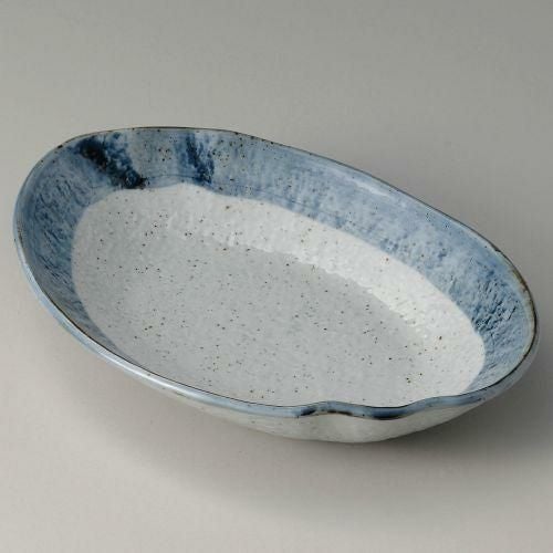 藍虹味波型楕円8.0鉢 27.5×19×5cm 303-119