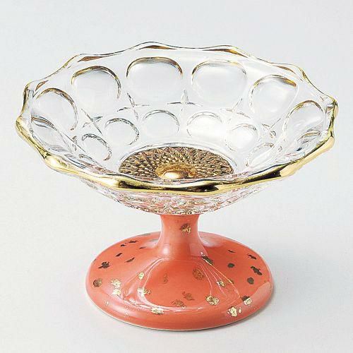 ガラスオレンジ釉高台鉢 φ12×7cm 060-249