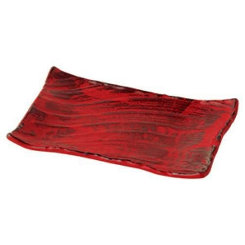 097-0040 根来 枯山水 角皿26cm 26×17.5×3.5(cm)