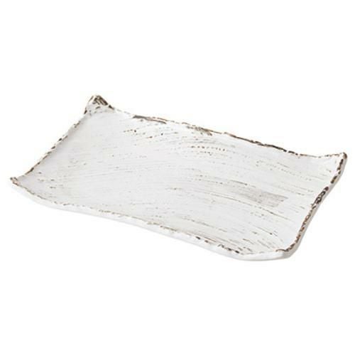 098-0038 錆粉引 枯山水 角皿37cm 37×24.5×4(cm)