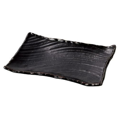 158-0039 柚子黒天目 枯山水 角皿31cm 31×21×4(cm)