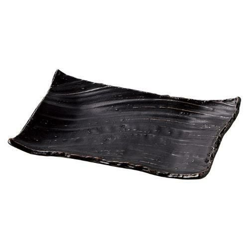 158-0040 柚子黒天目 枯山水 角皿26cm 26×17.5×3.5(cm)