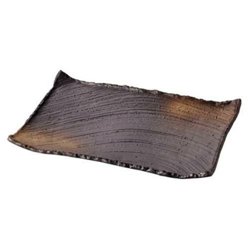 159-0038 備前吹き 枯山水 角皿37cm 37×24.5×4(cm)