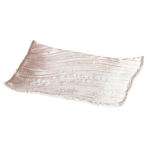 160-0040 紅粉引 枯山水 角皿26cm 26×17.5×3.5(cm)