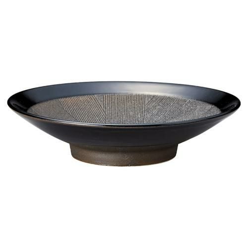 498-0181 黒釉炭化黒 櫛目9.0めん鉢 φ27×6.2(cm)