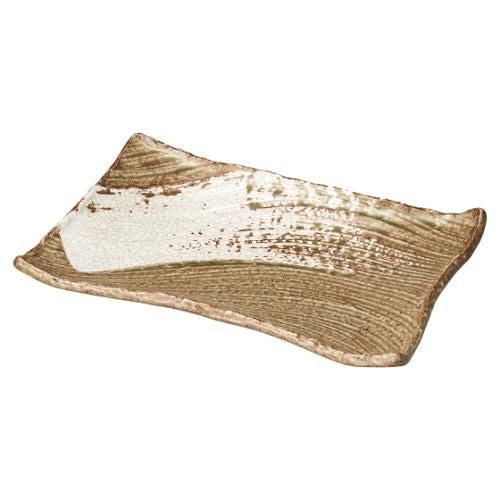 504-0039 うず刷毛貫入 朽葉 枯山水 角皿31cm 31×21×4(cm)