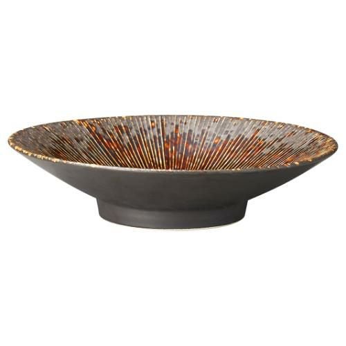 507-0182 雨流 唐茶 千段 9.0めん鉢 φ27×6.2(cm)