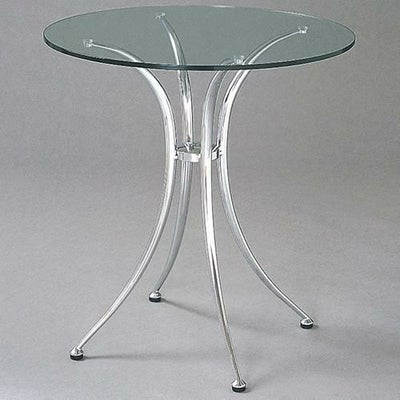 ガラステーブルシリーズ円天板（ガラスクリアー）脚・アルミダイキャスト 天板径730×ベース幅570×足間隔410×高さ695(mm)  品番：GR-400 脚：鏡面仕上げ