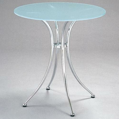 ガラステーブルシリーズ円天板（ガラスエッチング）脚・アルミダイキャスト 天板径730×ベース幅570×足間隔410×高さ695(mm)  品番：GR-400 脚：鏡面仕上げ