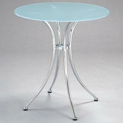 ガラステーブルシリーズ円天板（ガラスエッチング）脚・アルミダイキャスト 天板径650×ベース幅570×足間隔410×高さ695(mm)  品番：GR-401 脚：鏡面仕上げ