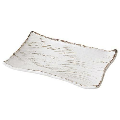 098-0039 錆粉引 枯山水 角皿31cm 31×21×4(cm)