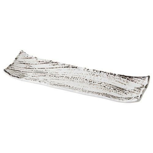 098-0042 錆粉引 枯山水 長角皿 中 31cm 31×12.5×3(cm)