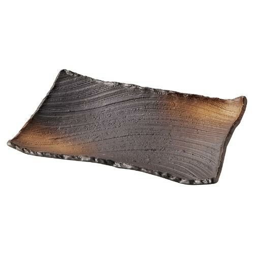 159-0039 備前吹き 枯山水 角皿31cm 31×21×4(cm)